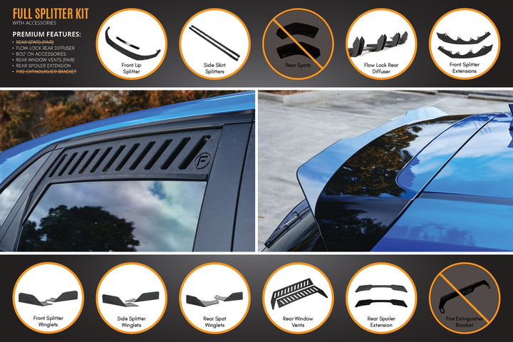 Flow Designs Hyundai i30 Hatch PD1, PD2 (2018-2020) Full Lip Splitter Set with Flow-Lock Rear Diffuser