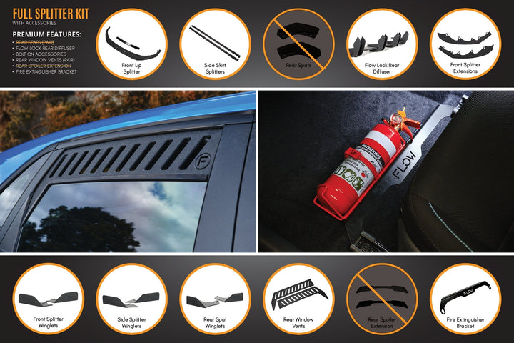 Flow Designs Hyundai i30 Hatch PD1, PD2 (2018-2020) Full Lip Splitter Set with Flow-Lock Rear Diffuser