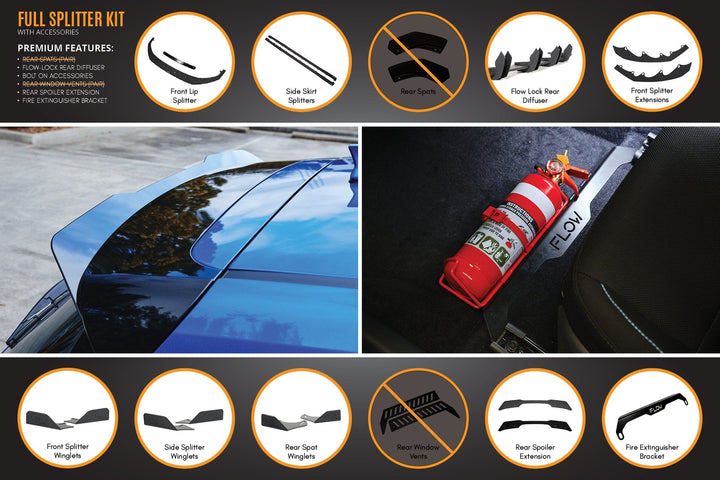 Flow Designs Hyundai i30 Hatch PD1, PD2 (2018-2020) Full Lip Splitter Set with Flow-Lock Rear Diffuser