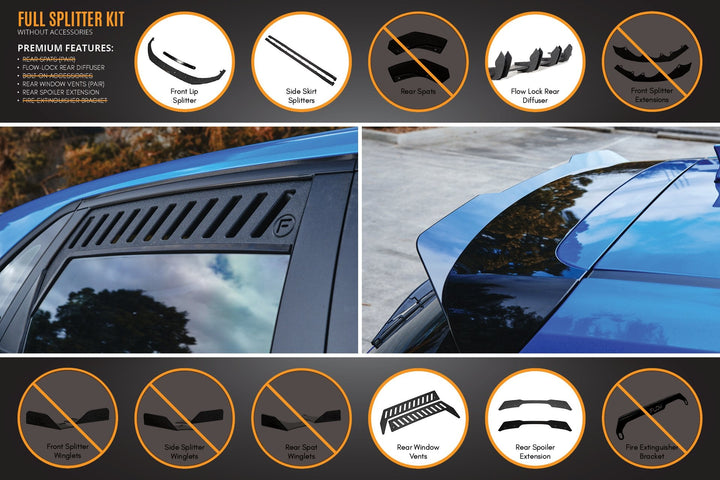Flow Designs Hyundai i30 Hatch PD1, PD2 (2018-2020) Full Lip Splitter Set with Flow-Lock Rear Diffuser