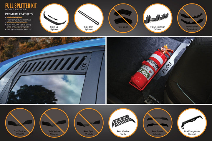 Flow Designs Hyundai i30 Hatch PD1, PD2 (2018-2020) Full Lip Splitter Set with Flow-Lock Rear Diffuser