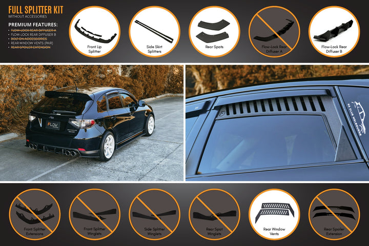 Flow Designs Subaru Impreza G3 WRX/RS Hatch PFL Full Lip Splitter Set