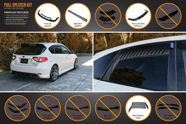 Flow Designs Subaru Impreza G3 WRX/RS Hatch PFL Full Lip Splitter Set