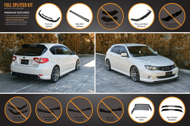 Flow Designs Subaru Impreza G3 WRX/RS Hatch PFL Full Lip Splitter Set