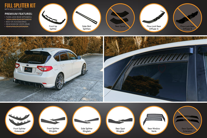 Flow Designs Subaru Impreza G3 WRX/RS Hatch PFL Full Lip Splitter Set