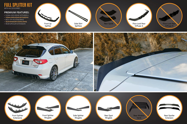 Flow Designs Subaru Impreza G3 WRX/RS Hatch PFL Full Lip Splitter Set