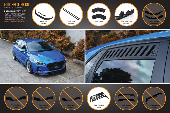Flow Designs Hyundai i30 SR Hatch (2017-2018) Full Lip Splitter Set