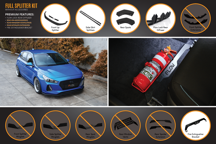 Flow Designs Hyundai i30 SR Hatch (2017-2018) Full Lip Splitter Set