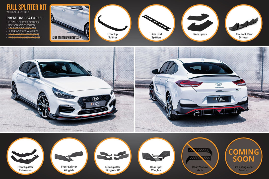Flow Designs Hyundai i30N Fastback PD Full Lip Splitter Set