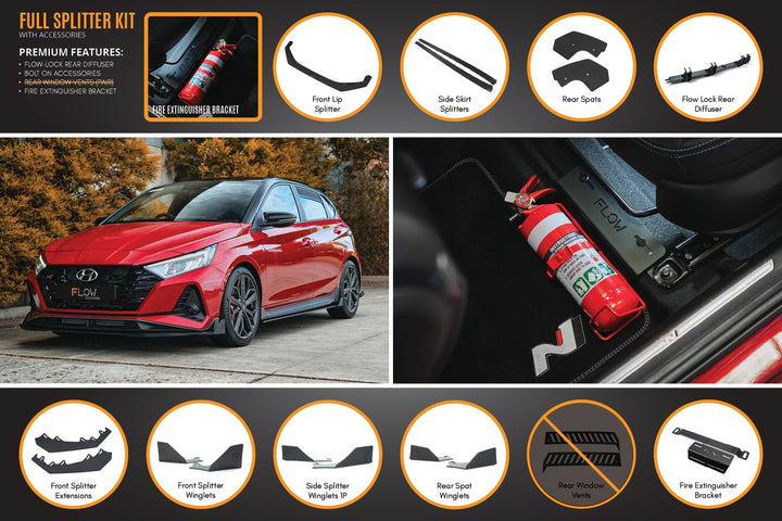 Flow Designs Hyundai i20N BC3 PFL Full Lip Splitter Set