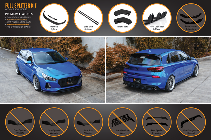 Flow Designs Hyundai i30 SR Hatch (2017-2018) Full Lip Splitter Set