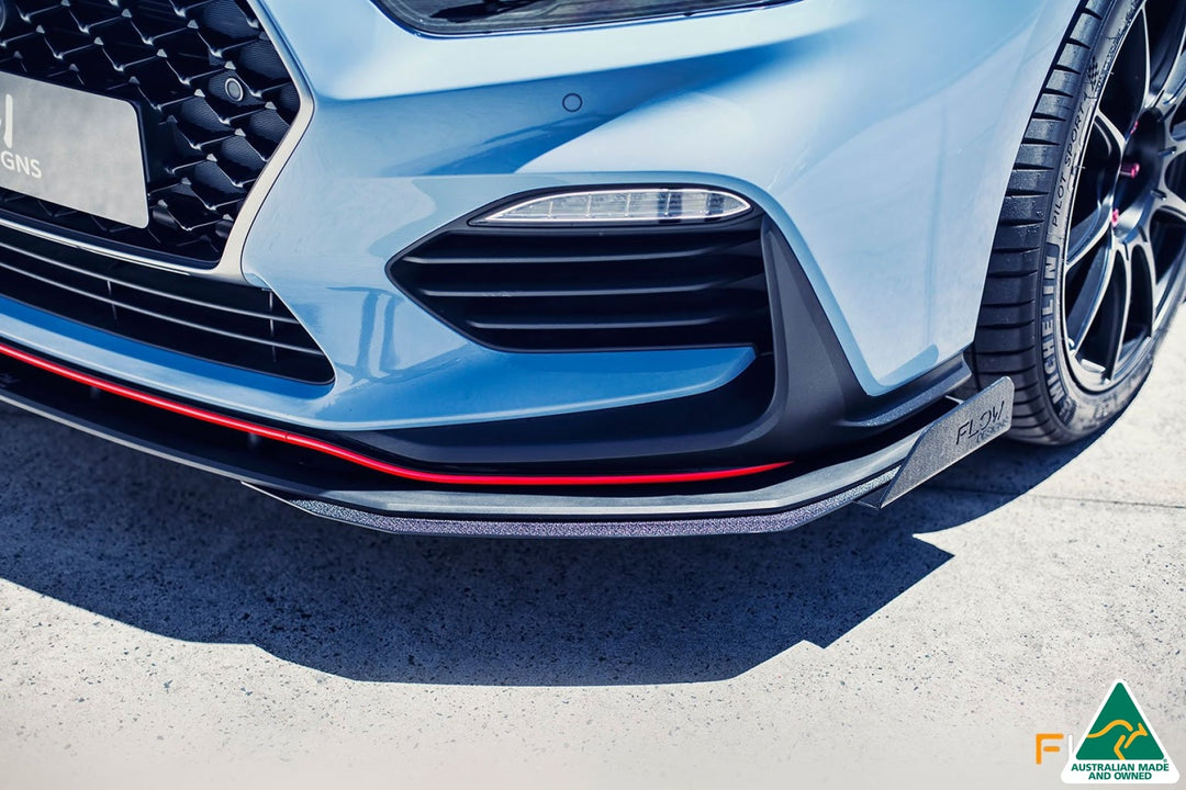 Flow Designs i30N Hatch PD (2018-2020) Front Lip Splitter & Reinforcement Brackets [GLOSS BLACK]