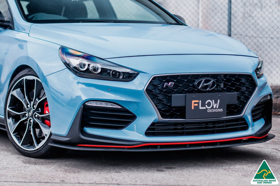 Flow Designs i30N Hatch PD (2018-2020) Front Lip Splitter & Reinforcement Brackets [GLOSS BLACK]