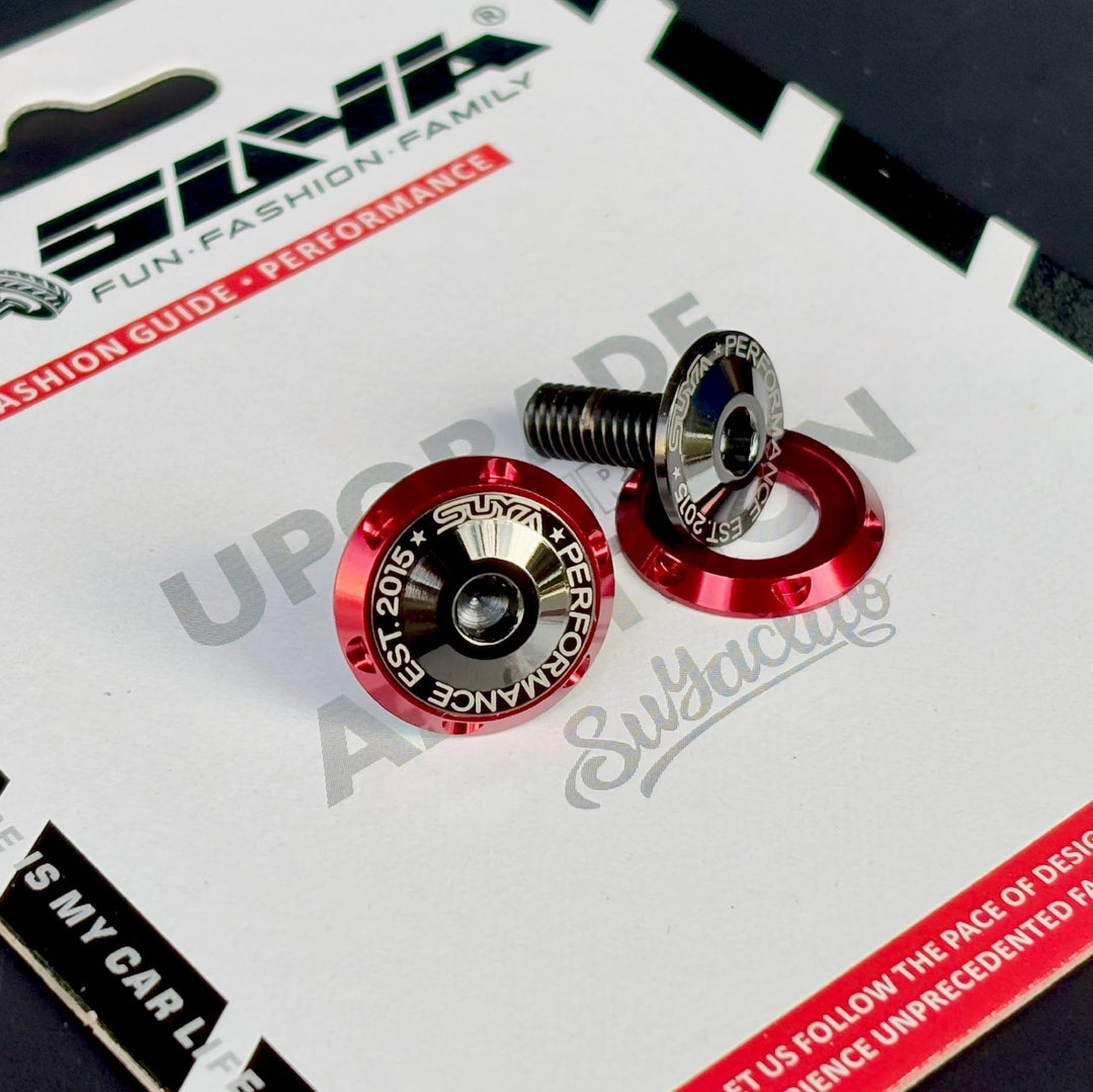 SUYA Engine Bay - CNC M6 Dress Up Washer & Bolt (V1) - Black & Blue Bolts