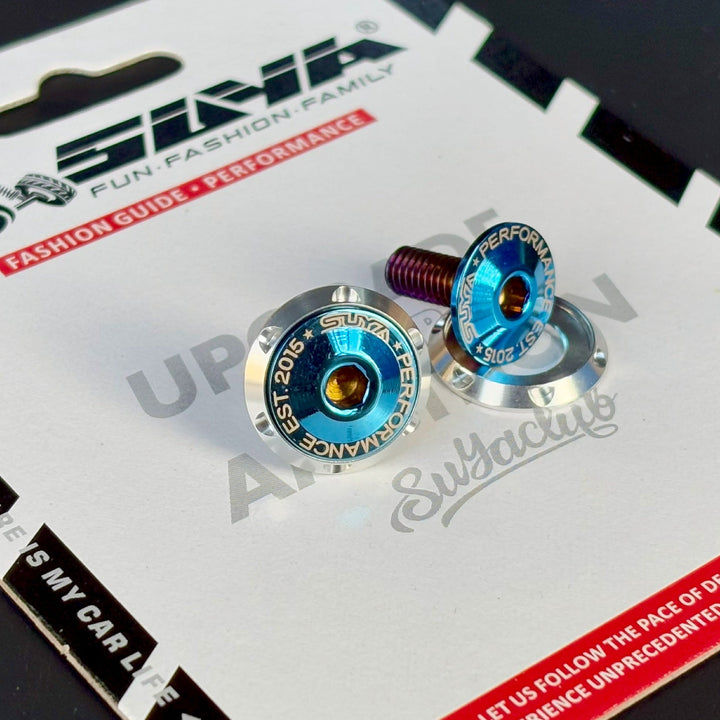 SUYA Engine Bay - CNC M6 Dress Up Washer & Bolt (V1) - Black & Blue Bolts