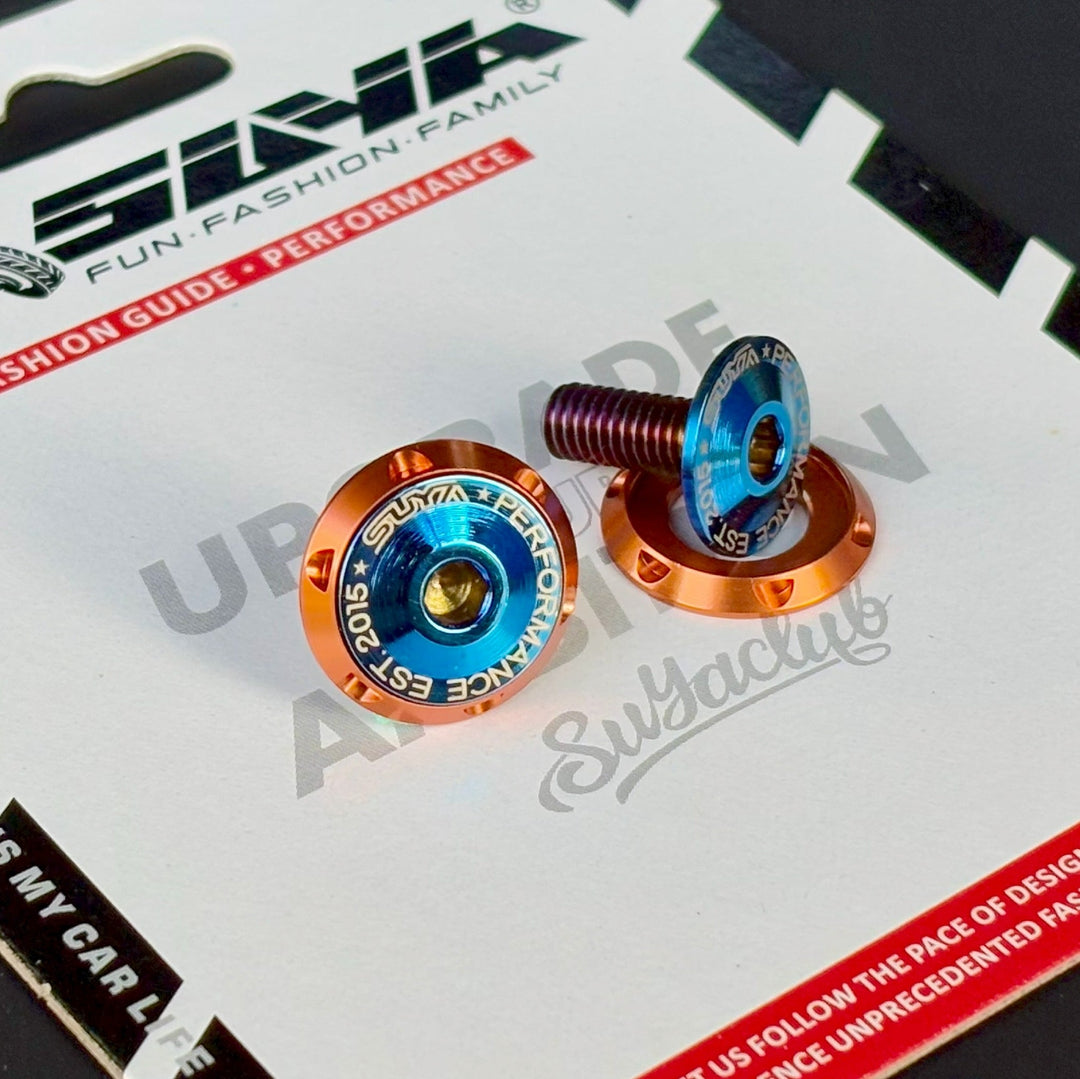 SUYA Engine Bay - CNC M6 Dress Up Washer & Bolt (V1) - Black & Blue Bolts