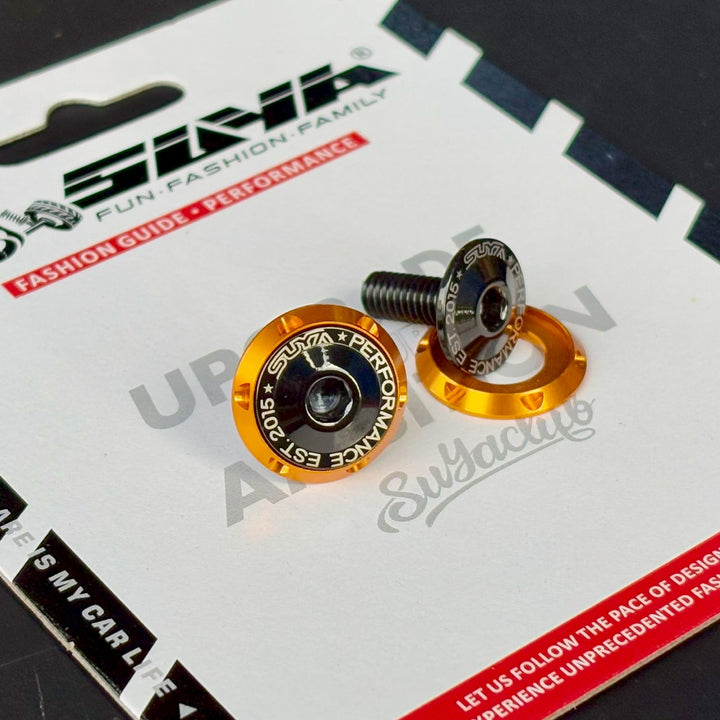 SUYA Engine Bay - CNC M6 Dress Up Washer & Bolt (V1) - Black & Blue Bolts