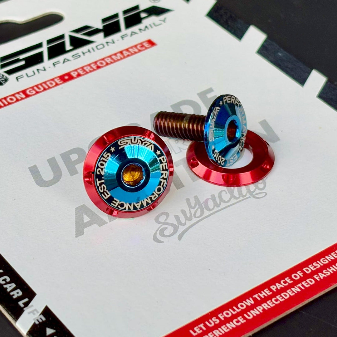 SUYA Engine Bay - CNC M6 Dress Up Washer & Bolt (V1) - Black & Blue Bolts