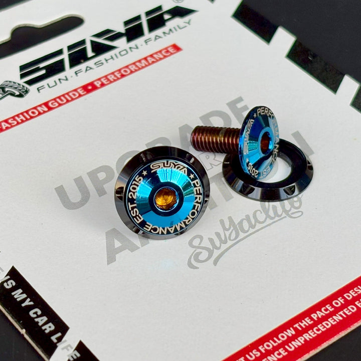 SUYA Engine Bay - CNC M6 Dress Up Washer & Bolt (V1) - Black & Blue Bolts