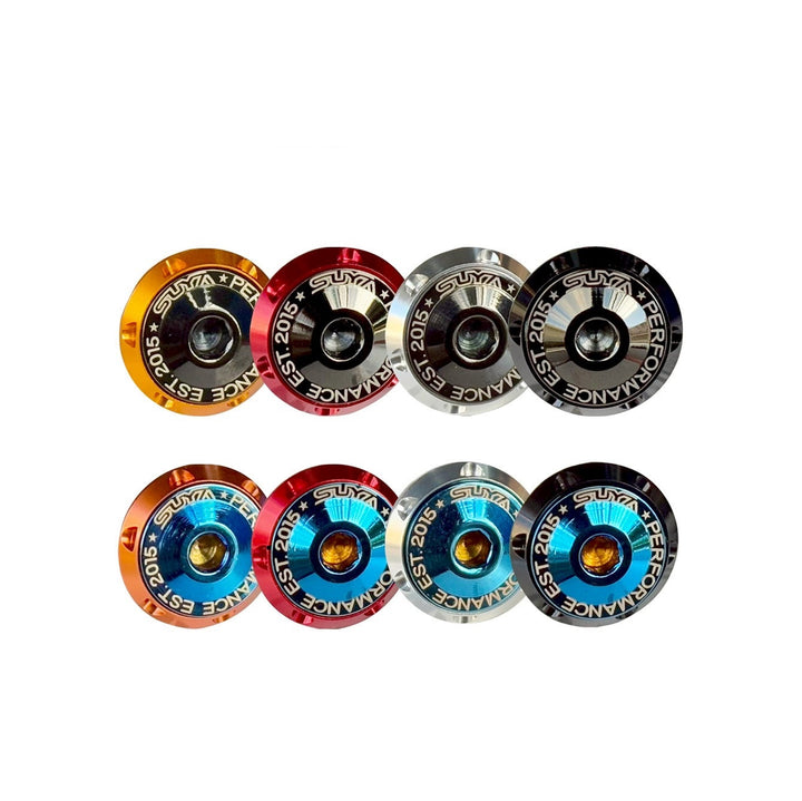 SUYA Engine Bay - CNC M6 Dress Up Washer & Bolt (V1) - Black & Blue Bolts