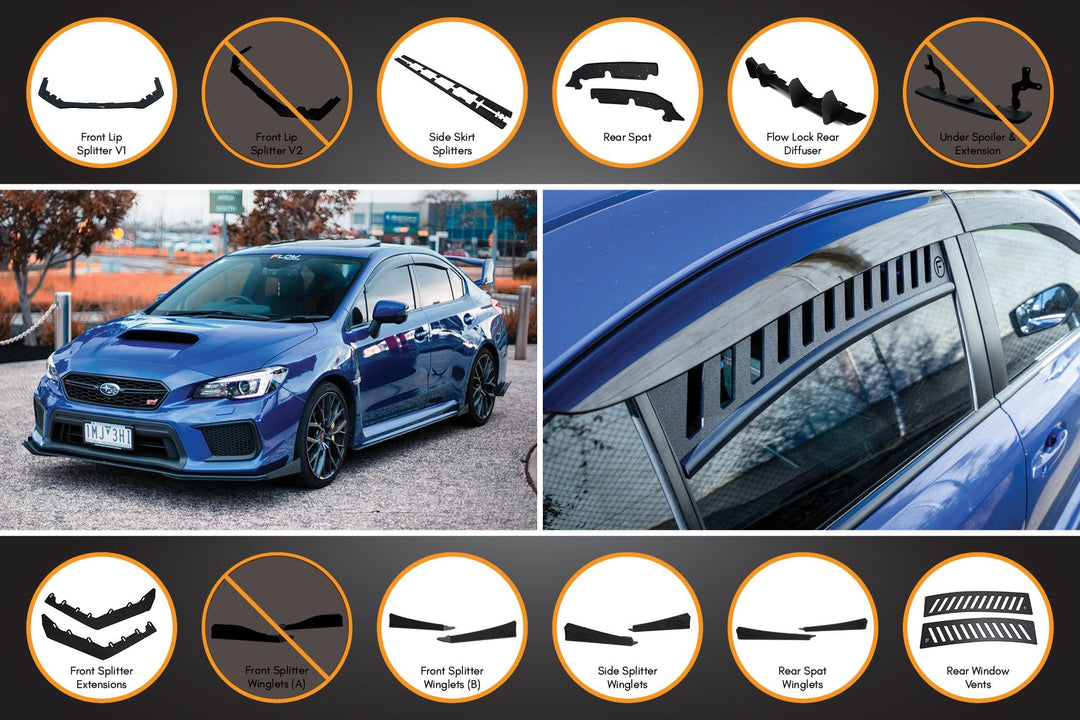 Flow Designs Full Lip Splitter Set for 2014-2021 Subaru WRX & STi VA [Gloss Black]