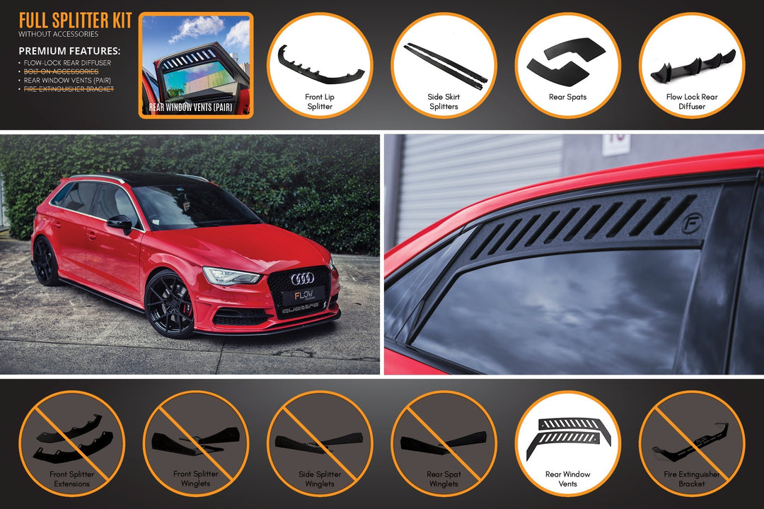 S3 8V (PFL) Sportback Full Lip Splitter Set