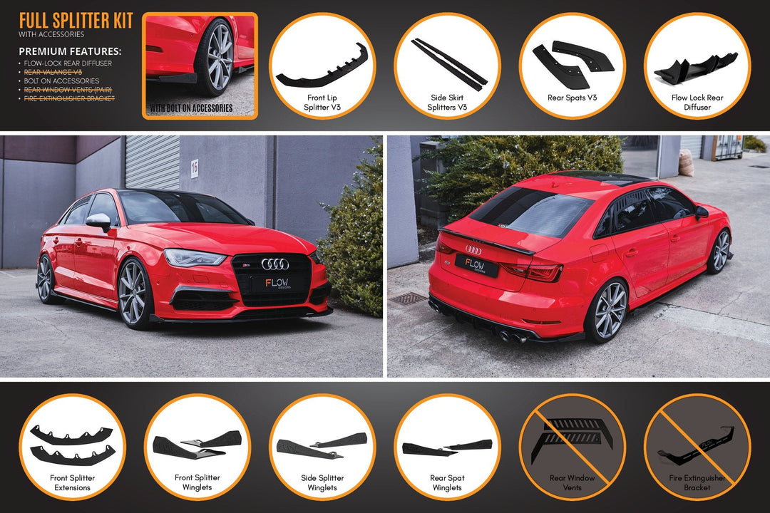 S3 8V Sedan Pre-Facelift V3 Full Lip Splitter Set
