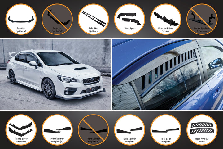 Flow Designs Full Lip Splitter Set for 2014-2021 Subaru WRX & STi VA [Gloss Black]