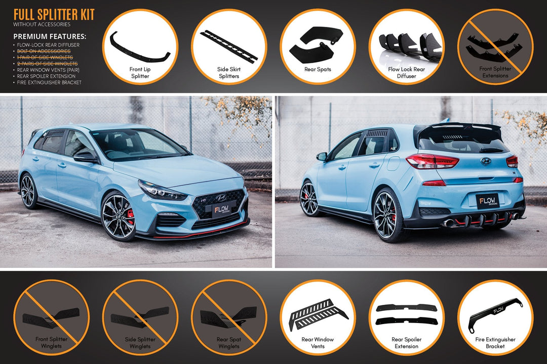 Flow Designs i30N Hatch PD (2018-2020) Full Lip Splitter Set [GLOSS BLACK]