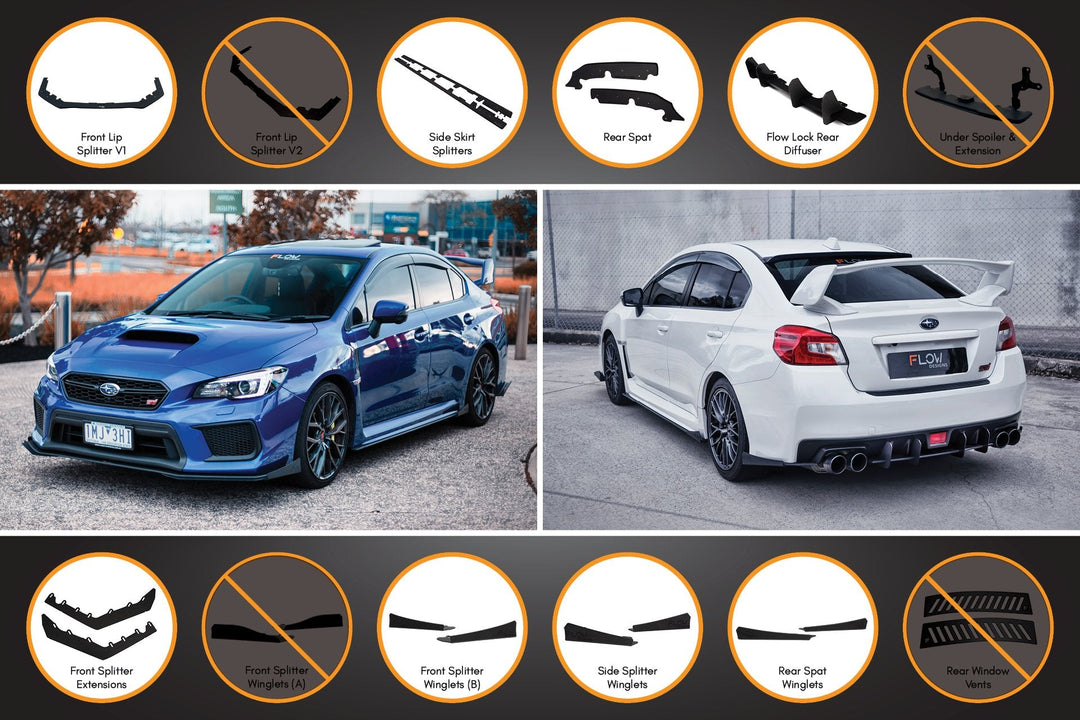 Flow Designs Full Lip Splitter Set for 2014-2021 Subaru WRX & STi VA [Gloss Black]