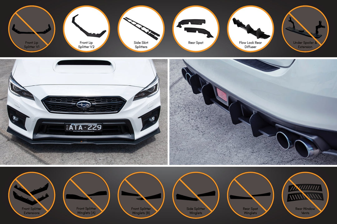 Flow Designs Full Lip Splitter Set for 2014-2021 Subaru WRX & STi VA [Gloss Black]