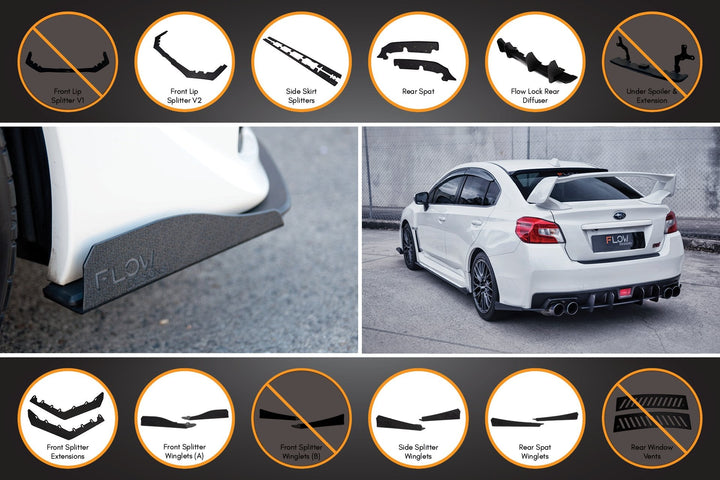 Flow Designs Full Lip Splitter Set for 2014-2021 Subaru WRX & STi VA [Gloss Black]