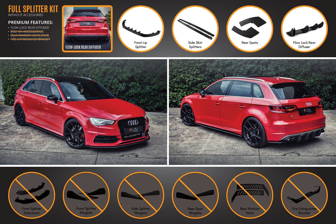S3 8V (PFL) Sportback Full Lip Splitter Set