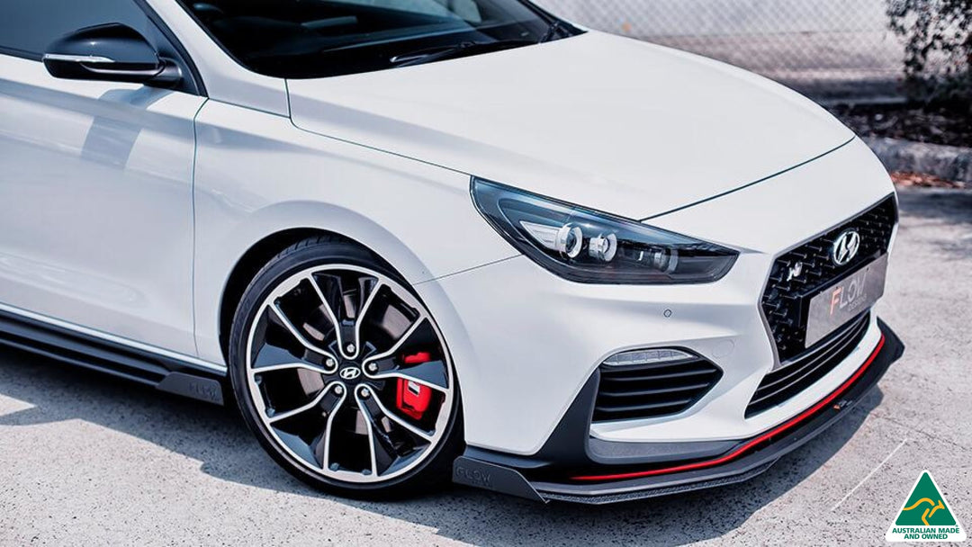 White Hyundai i30N Fastback Front Lip Splitter Extensions