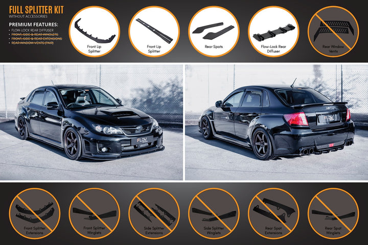 Flow Designs Full Lip Splitter Set For 2011-2013 Impreza G3 WRX/STI Sedan Wide Body