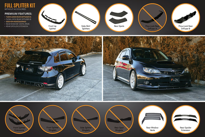 Flow Designs Full Lip Splitter Set For 2007-2010 Impreza G3 WRX/RS Hatch Narrow Body