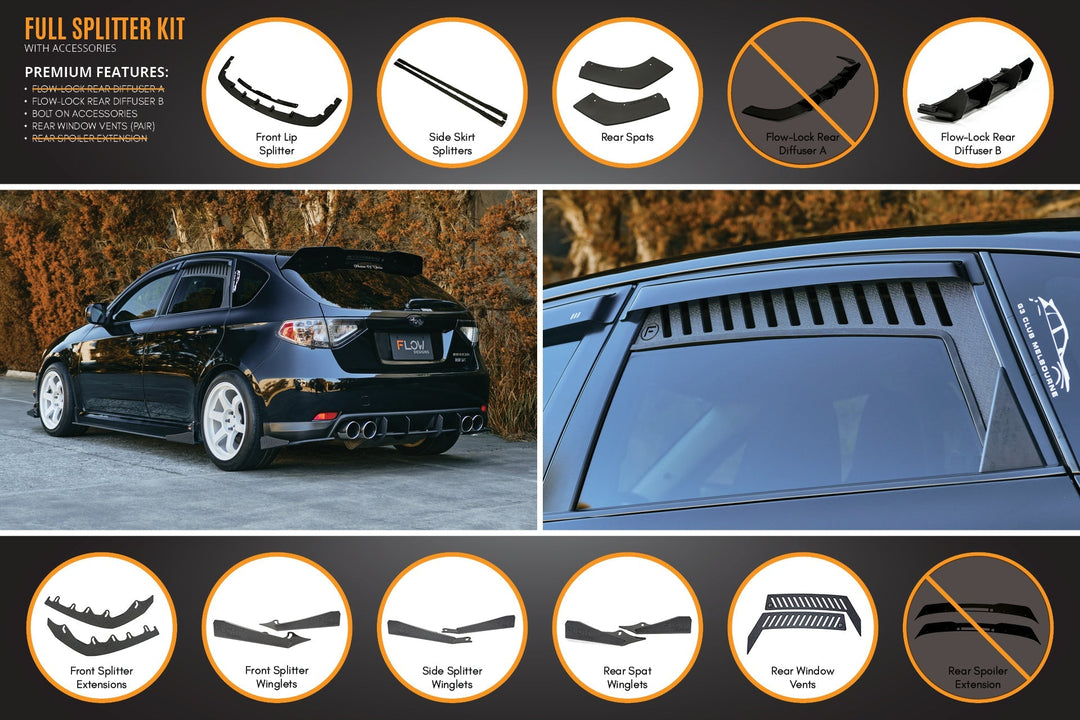 Flow Designs Full Lip Splitter Set For 2007-2010 Impreza G3 WRX/RS Hatch Narrow Body