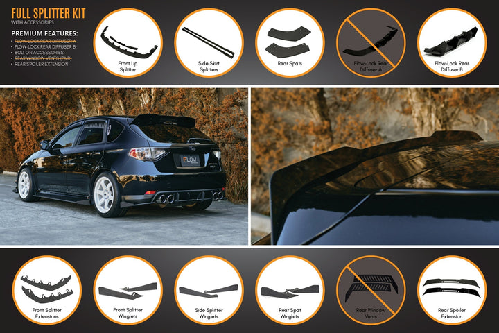 Flow Designs Full Lip Splitter Set For 2007-2010 Impreza G3 WRX/RS Hatch Narrow Body