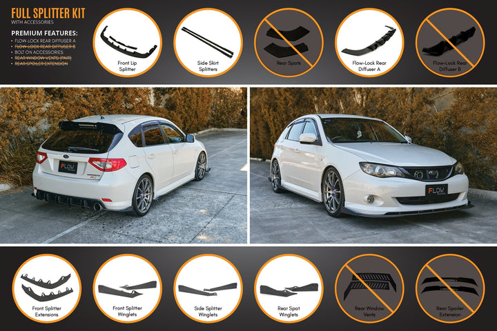 Flow Designs Full Lip Splitter Set For 2007-2010 Impreza G3 WRX/RS Hatch Narrow Body