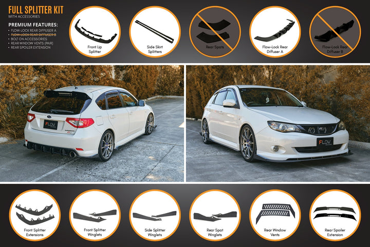 Flow Designs Full Lip Splitter Set For 2007-2010 Impreza G3 WRX/RS Hatch Narrow Body