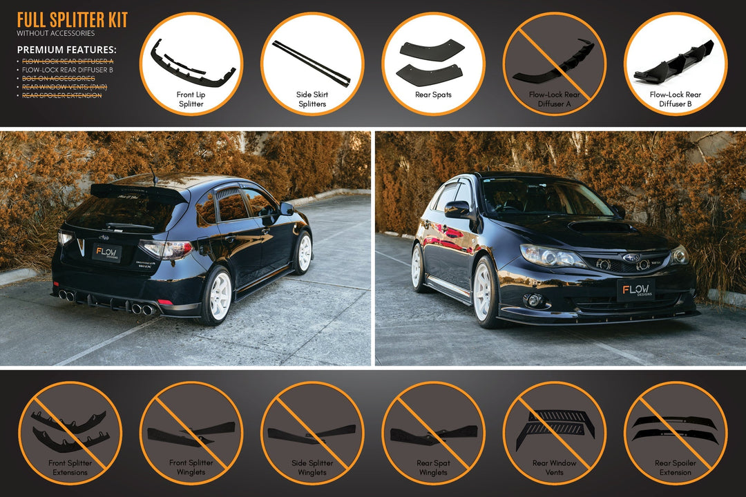 Flow Designs Full Lip Splitter Set For 2007-2010 Impreza G3 WRX/RS Hatch Narrow Body