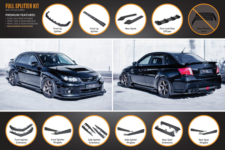 Flow Designs Full Lip Splitter Set For 2011-2013 Impreza G3 WRX/STI Sedan Wide Body