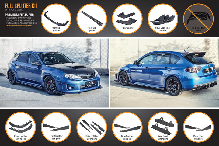 Flow Designs Full Lip Splitter Set For 2011-2013 Impreza G3 WRX/STI Hatch Wide Body