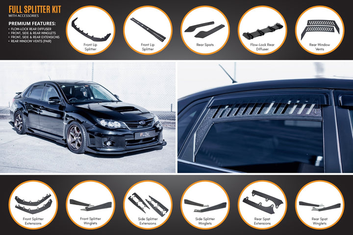 Flow Designs Full Lip Splitter Set For 2011-2013 Impreza G3 WRX/STI Sedan Wide Body