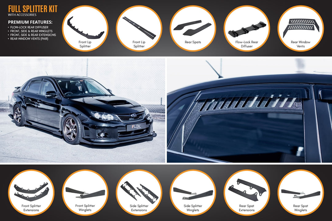 Flow Designs Full Lip Splitter Set For 2007-2010 Impreza WRX/RS G3 Sedan Narrow Body